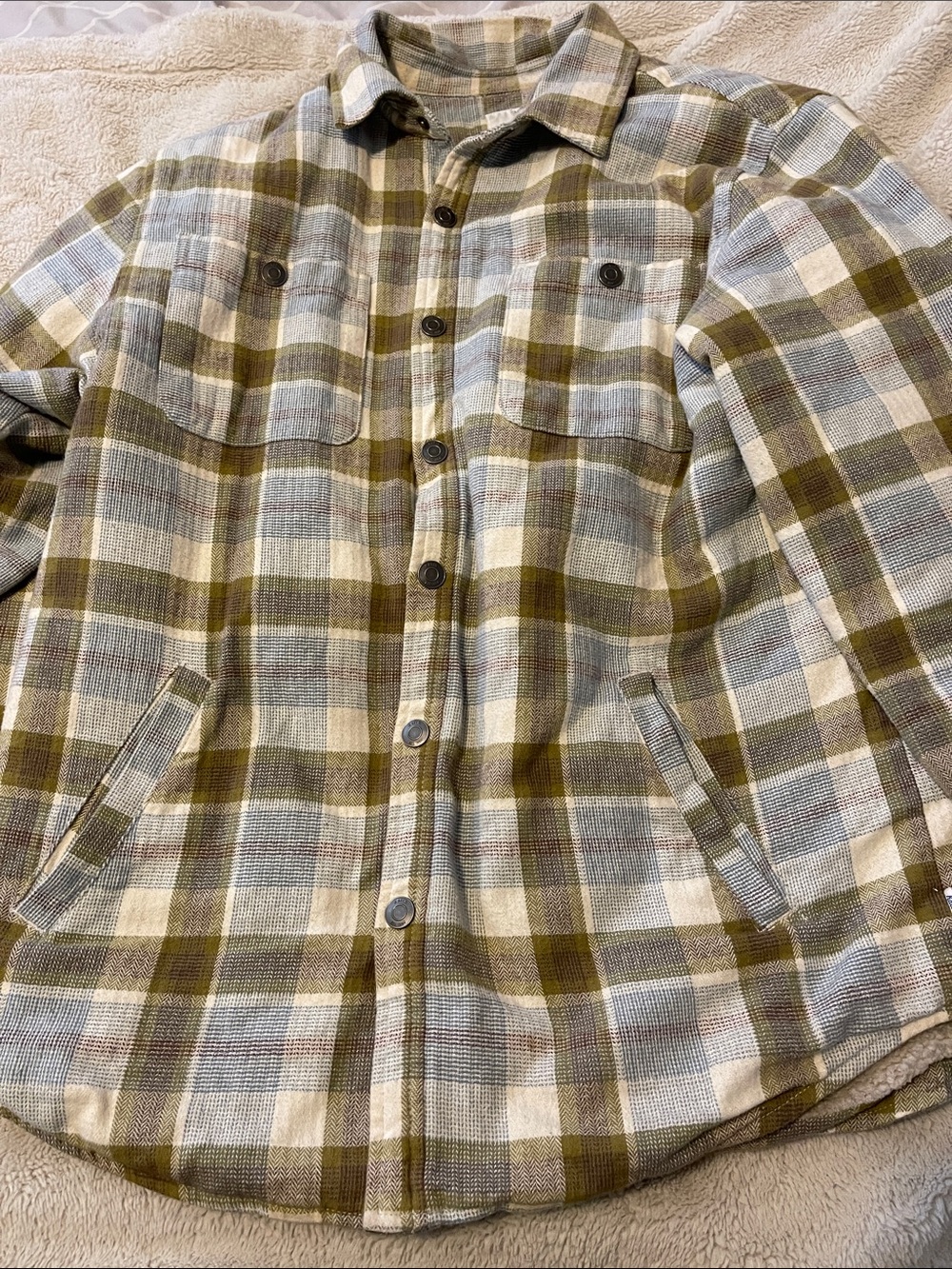 Katin Plaid Shacket in Olive Cream Tan Women’s L